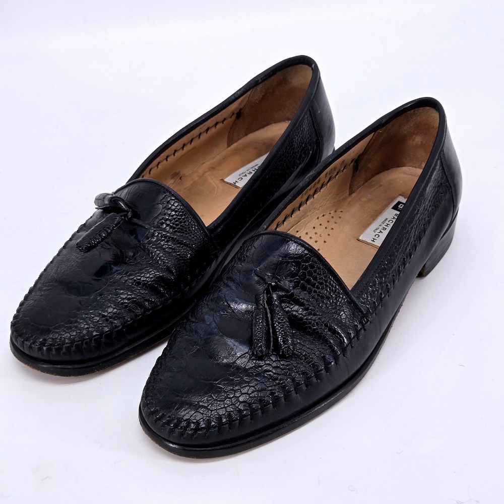 Bachrach‎ Made in Italy 10.5 M Black Genuine Teju Lizard Tassel Loafers Shoes
